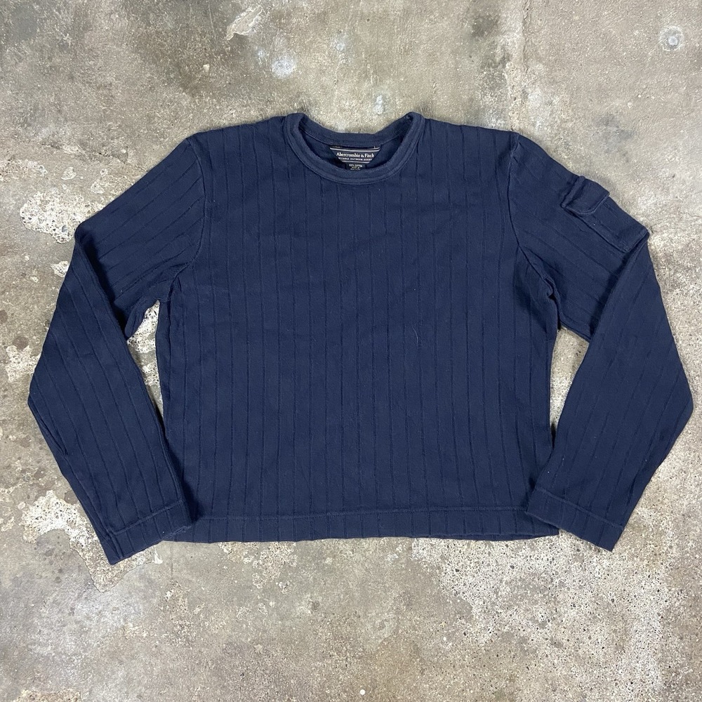 VTG Y2K Abercrombie & Fitch Crop Top Sweater Women's Size Large Navy Blue Crew